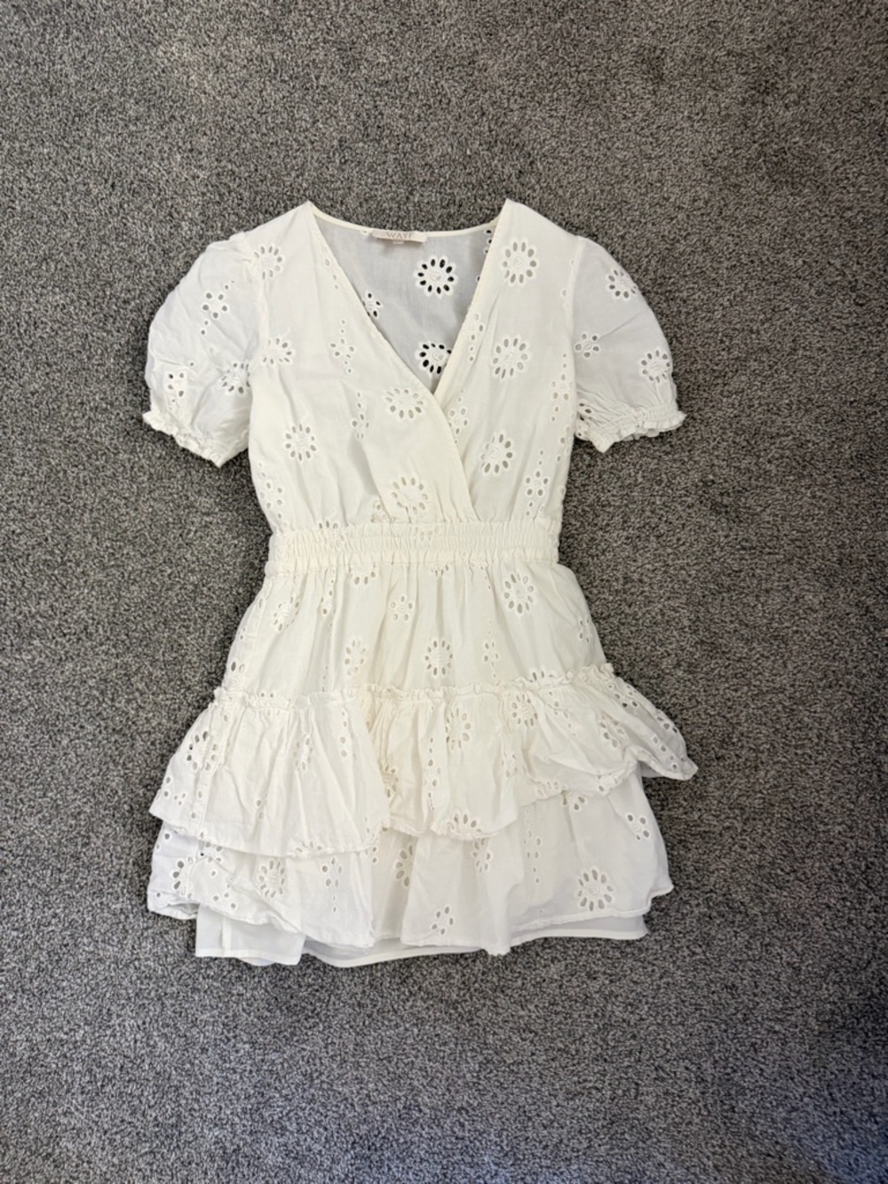 Wayf White Eyelet Tiered Ruffle Mini Dress